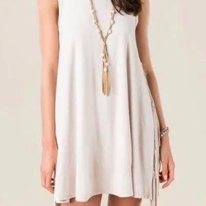 NWOT Microsuede sleeveless dress with side fringes